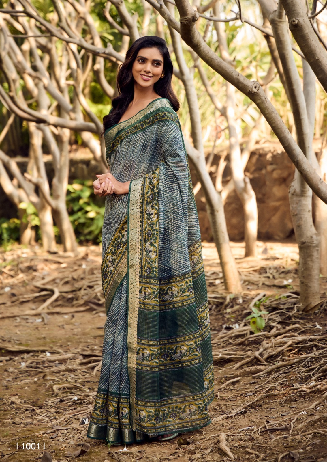 Jade Green Pure Soft Cotton Digital Printed With Zari Weaved Border Saree