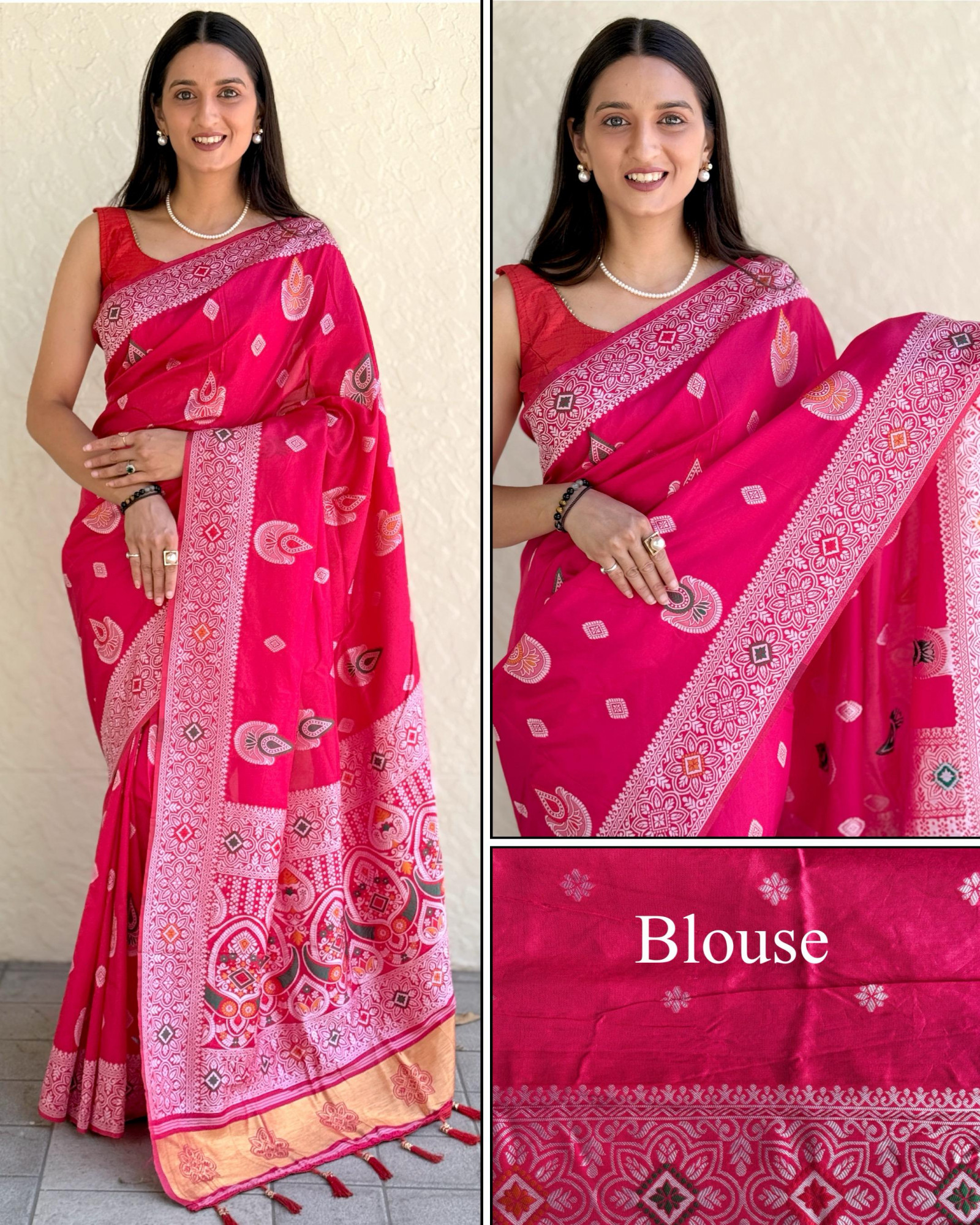 Red Pure Muslin Silk Rich Meenakari Weaved Body Pallu Border Saree