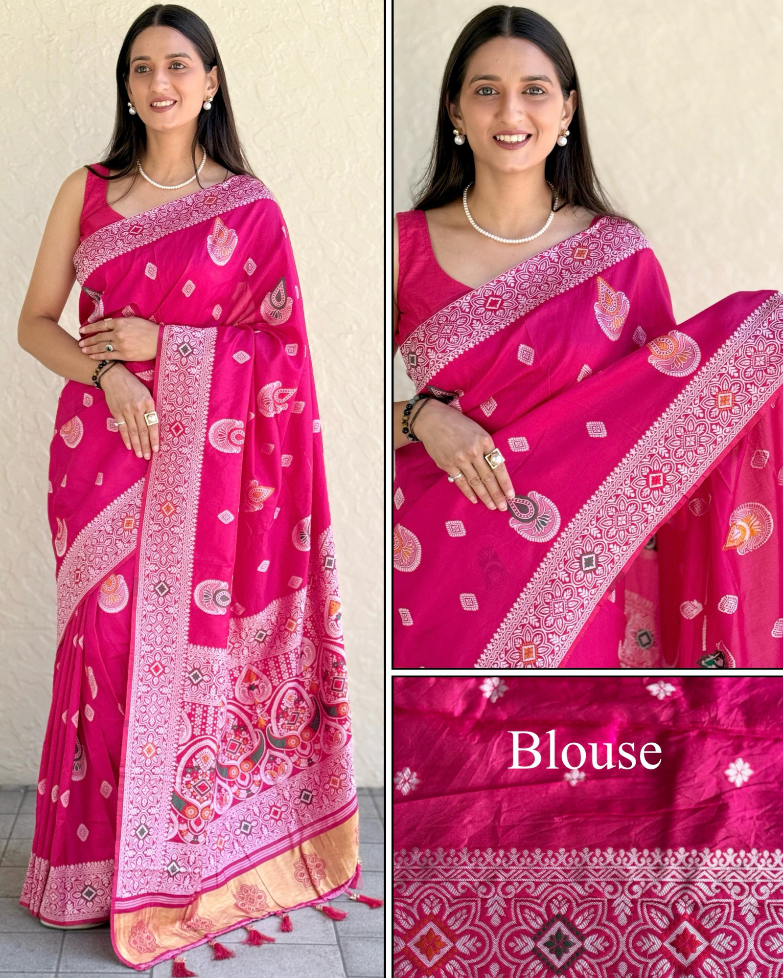 Raani Pure Muslin Silk Rich Meenakari Weaved Body Pallu Border Saree