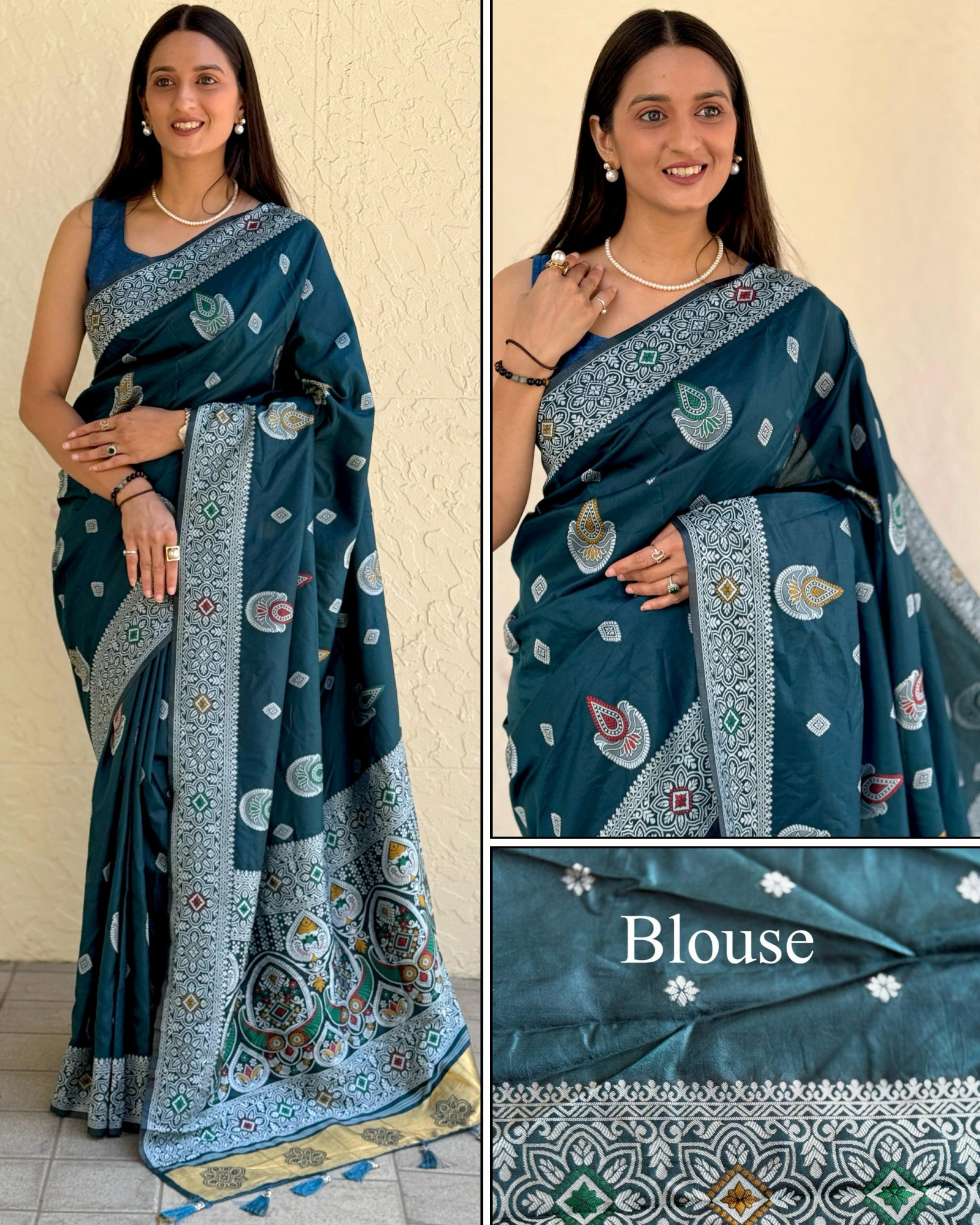 Jade Green Pure Muslin Silk Rich Meenakari Weaved Body Pallu Border Saree