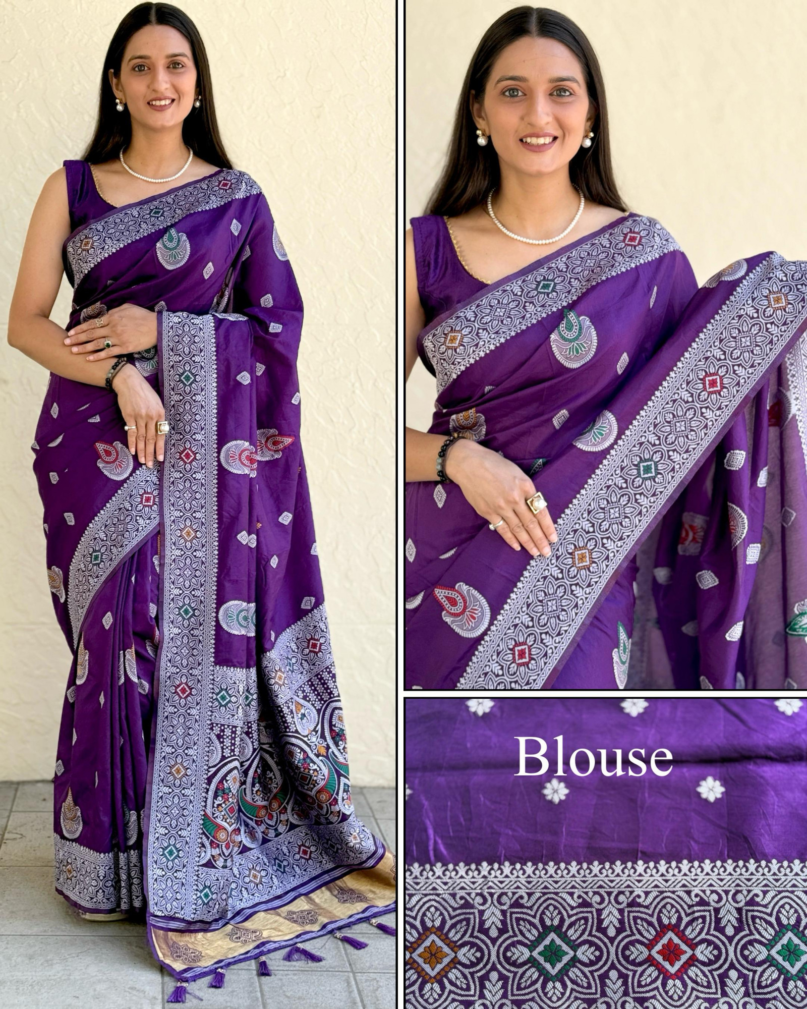 Indigo Pure Muslin Silk Rich Meenakari Weaved Body Pallu Border Saree