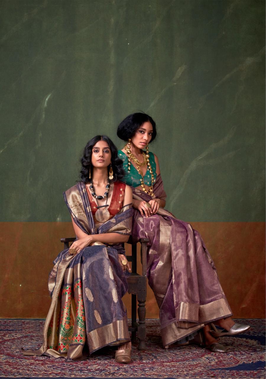 Purple Pure Handloom Paithani Zari Tissue Silk Weaved Saree