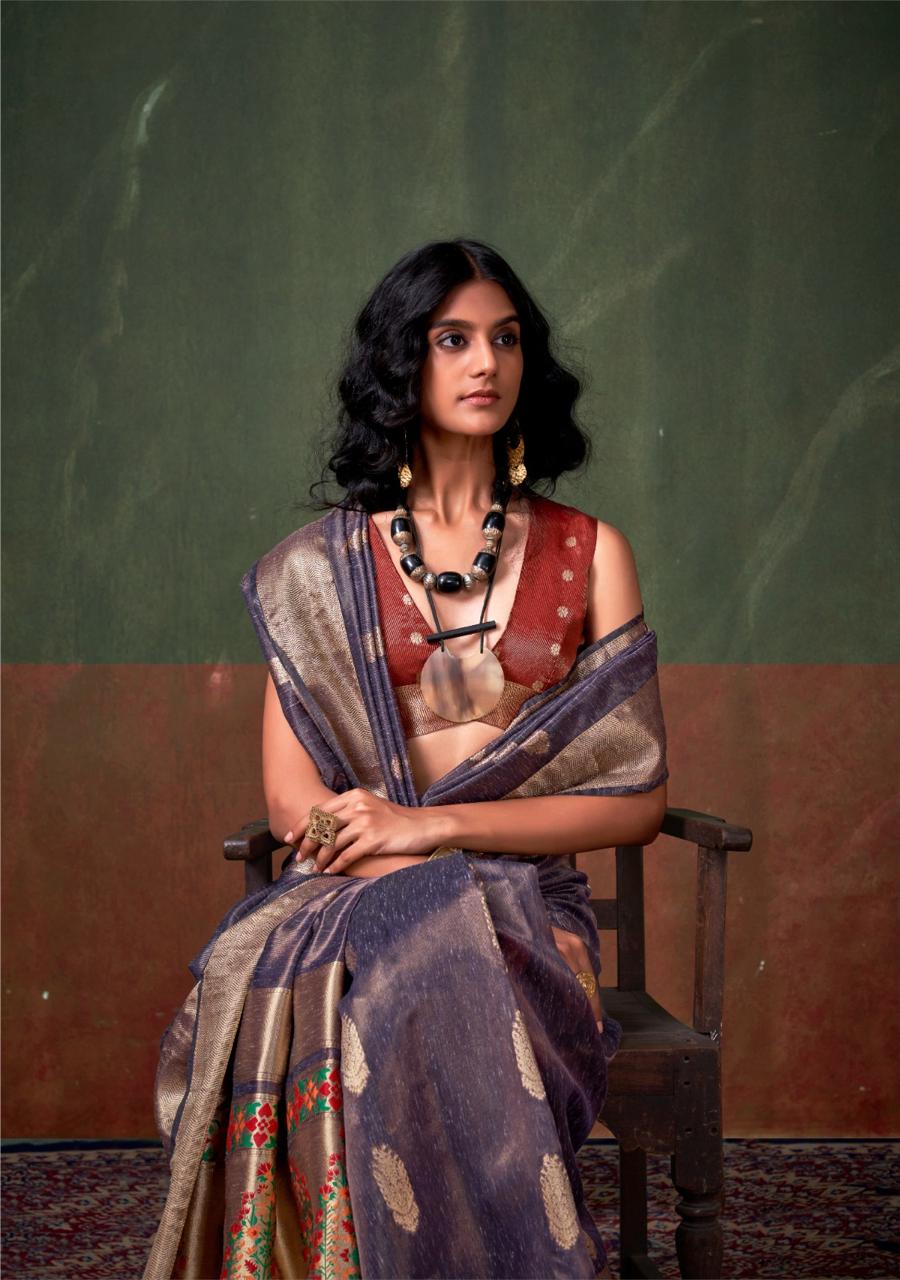 Graphite Pure Handloom Paithani Zari Tissue Silk Weaved Saree