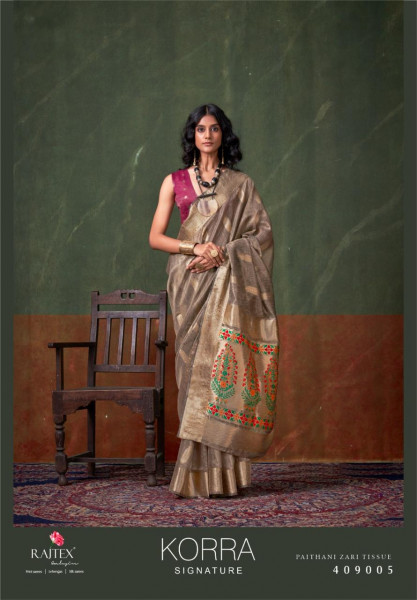 Image of Gray Pure Handloom Paithani Zari Tissue Silk Weaved Saree