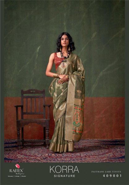 Image of Mehendi Green Pure Handloom Paithani Zari Tissue Silk Weaved Saree