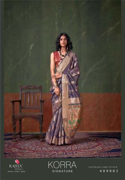 Image of Graphite Pure Handloom Paithani Zari Tissue Silk Weaved Saree