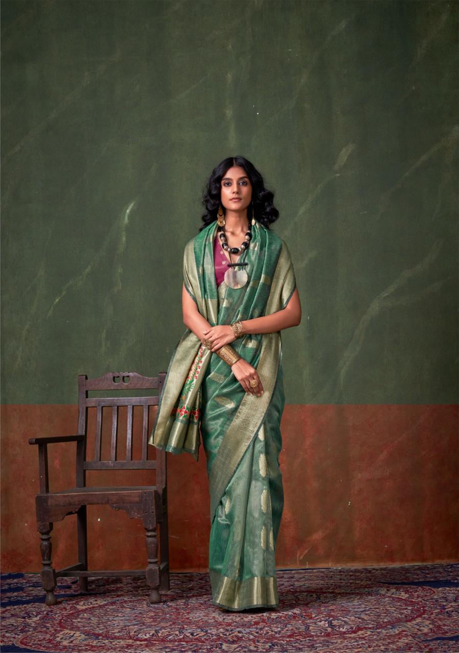 C-Green Pure Handloom Paithani Zari Tissue Silk Weaved Saree