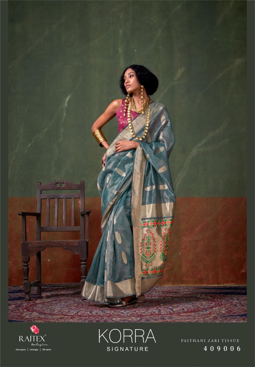 Teal Pure Handloom Paithani Zari Tissue Silk Weaved Saree