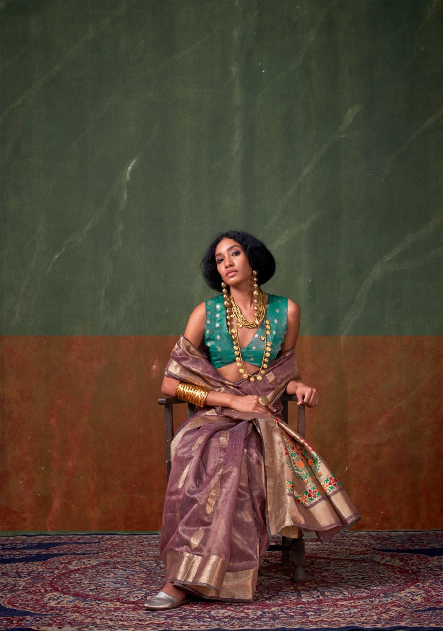 Purple Pure Handloom Paithani Zari Tissue Silk Weaved Saree