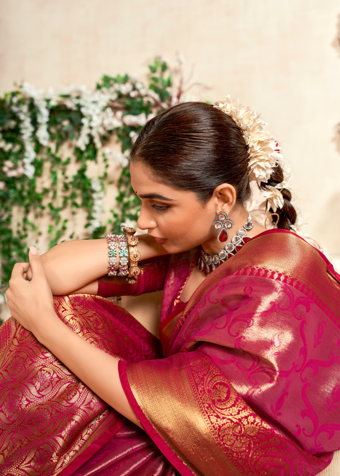 Raani Pure Dharmavaram Silk All Over Rich Zari Weaved Saree