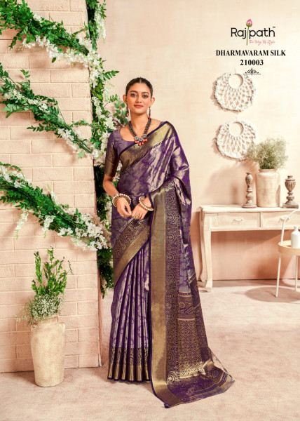 Image of Purple Pure Dharmavaram Silk All Over Rich Zari Weaved Saree