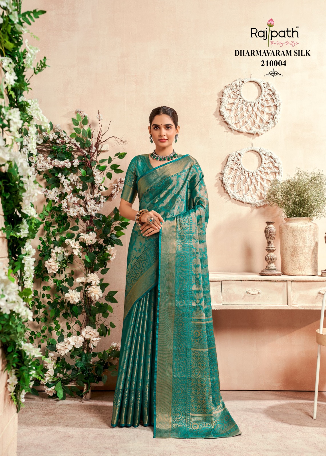 Jade Green Pure Dharmavaram Silk All Over Rich Zari Weaved Saree