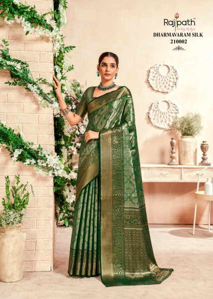 Image of Green Pure Dharmavaram Silk All Over Rich Zari Weaved Saree