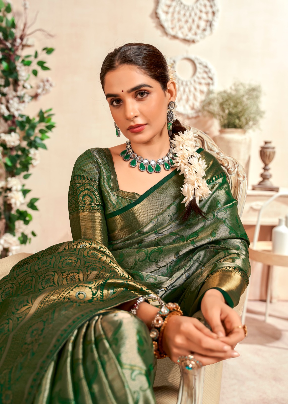 Green Pure Dharmavaram Silk All Over Rich Zari Weaved Saree