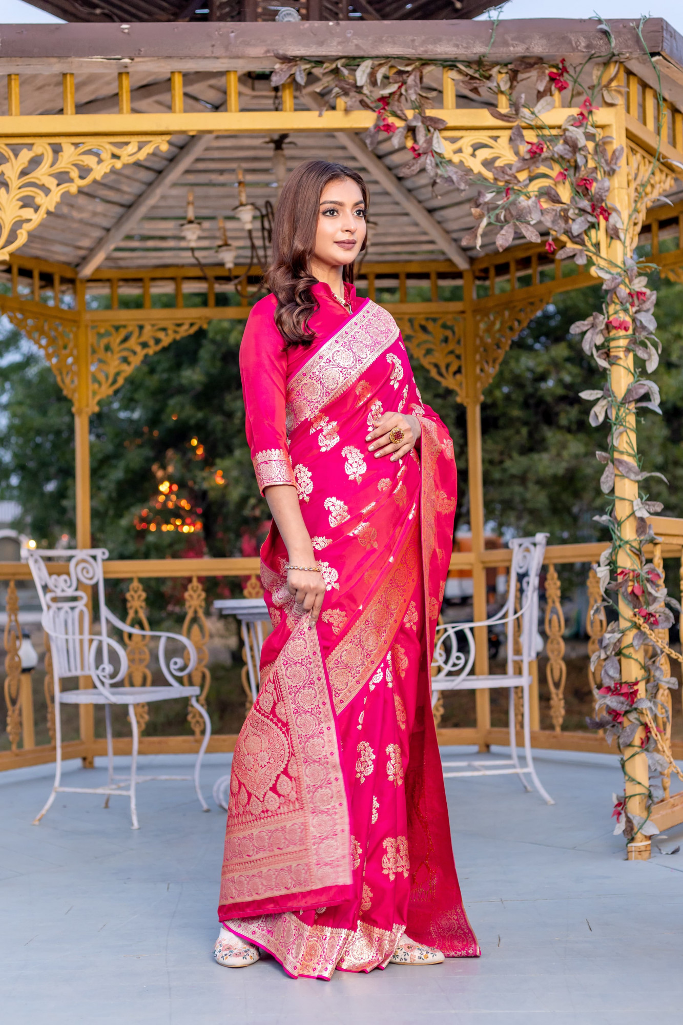 Raani Pure Mushroo Banarasi Satin Silk Rich All Over Zari Weaved Saree