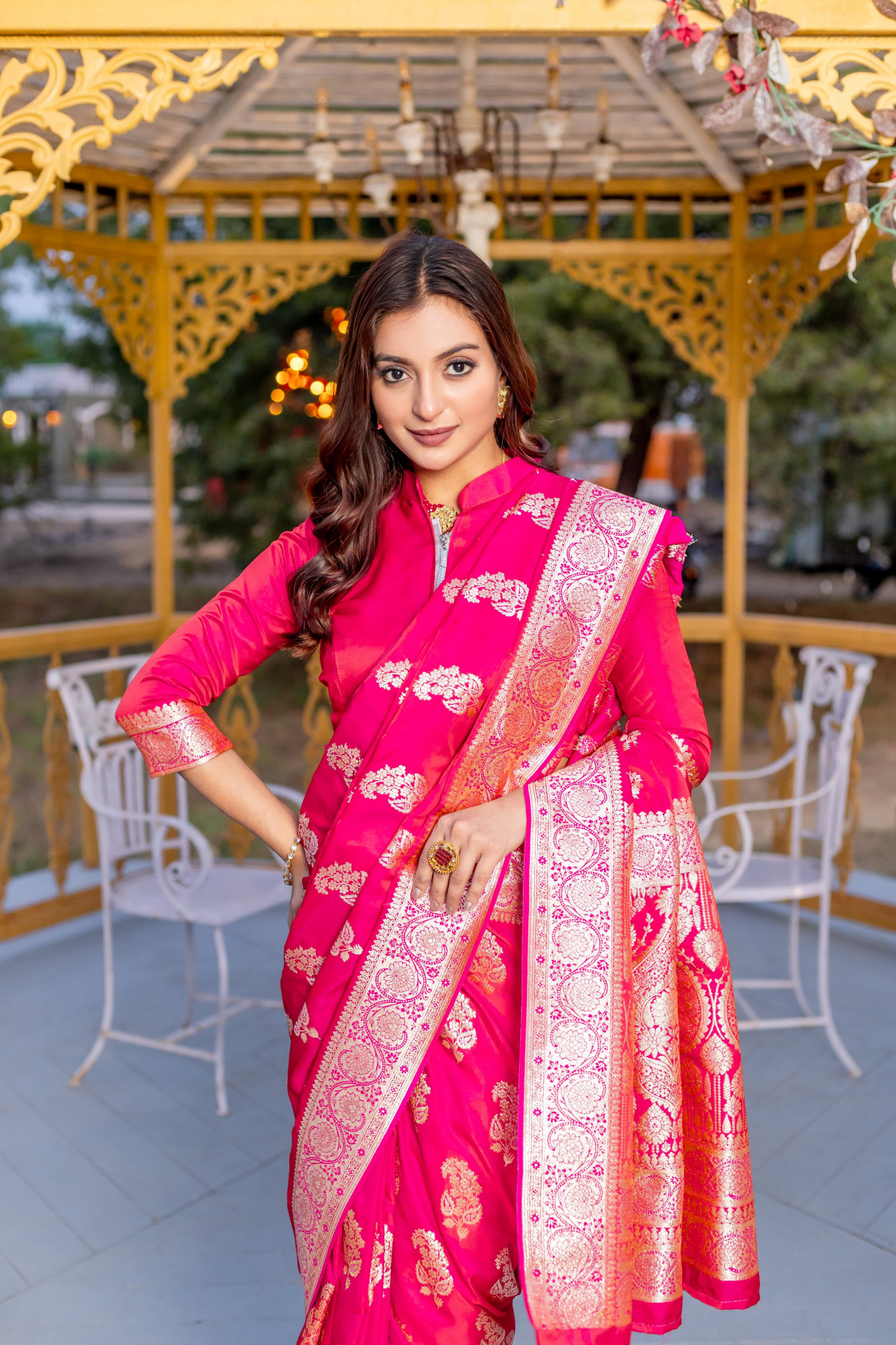 Raani Pure Mushroo Banarasi Satin Silk Rich All Over Zari Weaved Saree