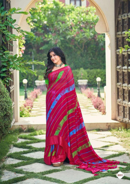 Image of Maroon  Soft Georgette Lehariya Print Silver Zari Border Saree
