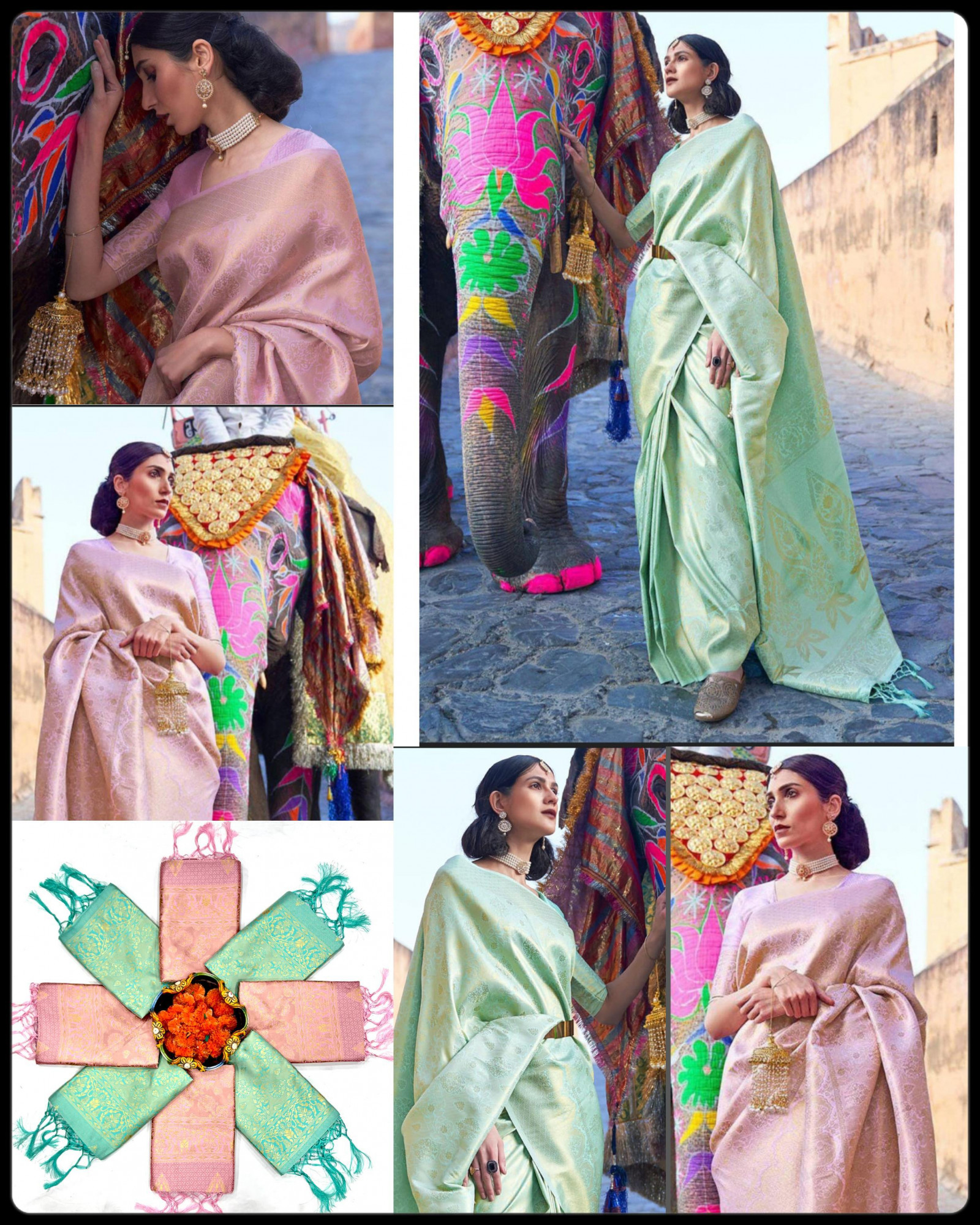 Pistachio Banarasi Silk Jacquard Weaved All Over Rich Zari Saree