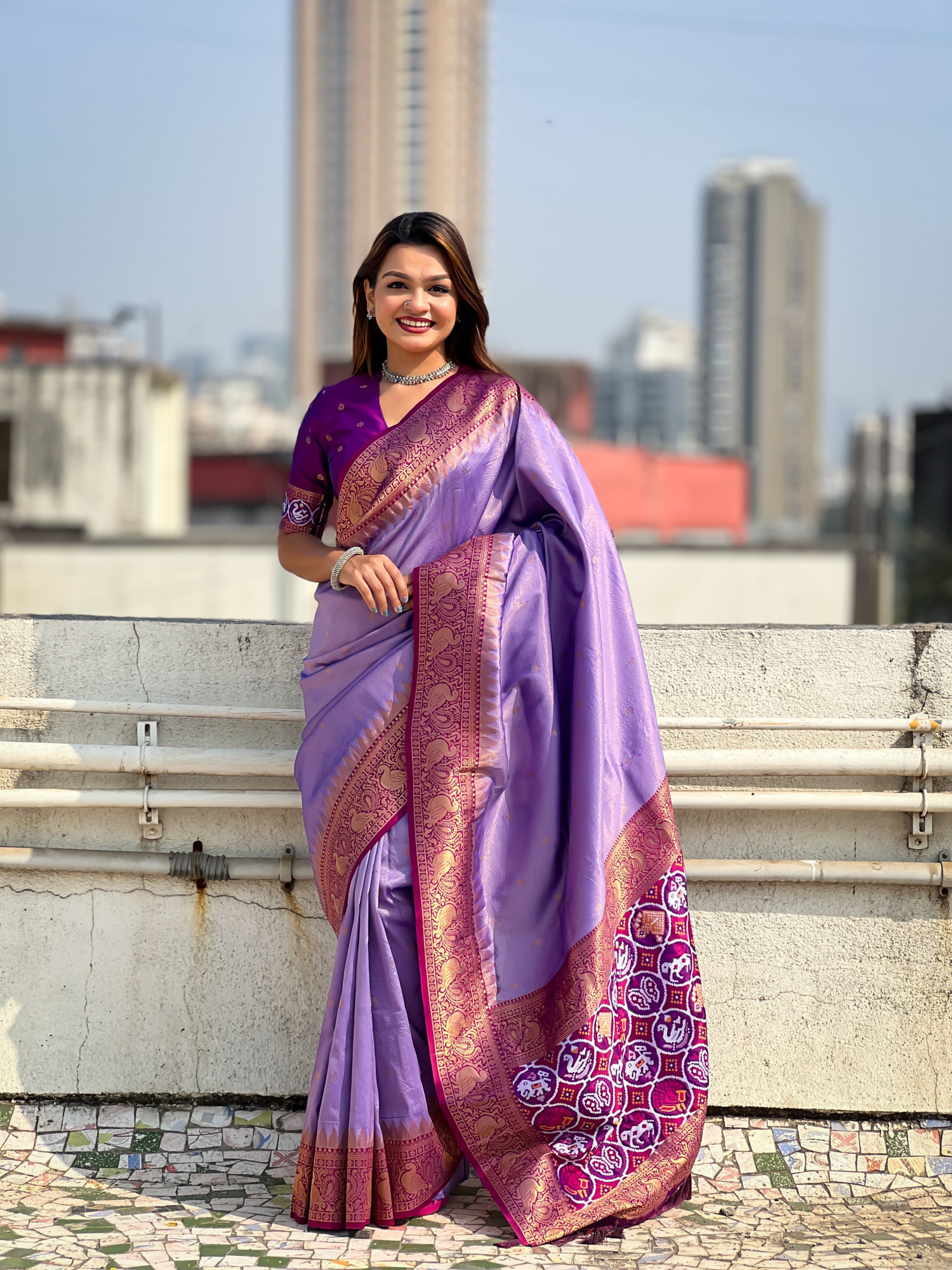 Lavender Pure Tissue Kanjivaram Rich Zari Weaved Body Patola Weaved Pallu Saree