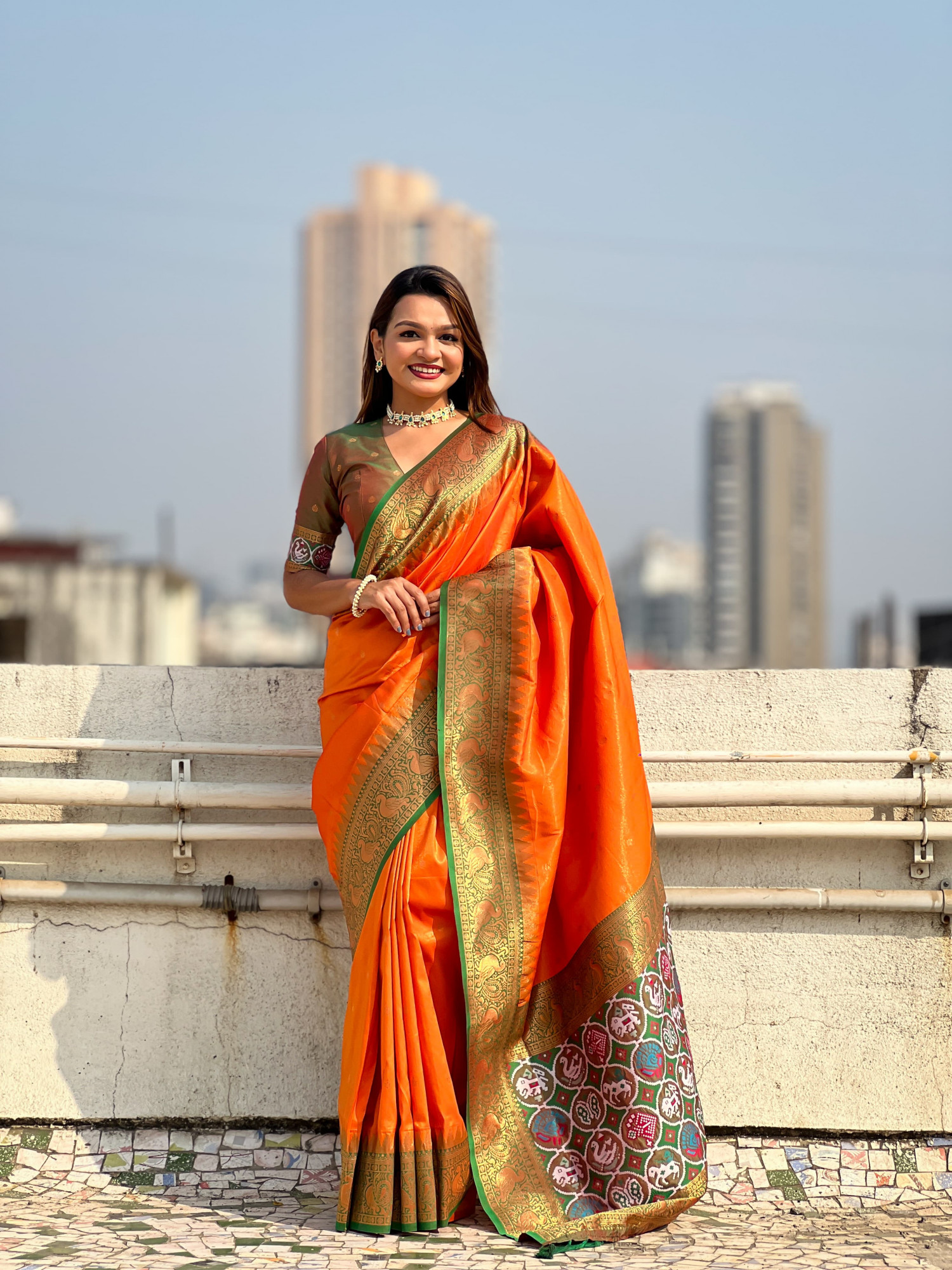 Orange Pure Tissue Kanjivaram Rich Zari Weaved Body Patola Weaved Pallu Saree