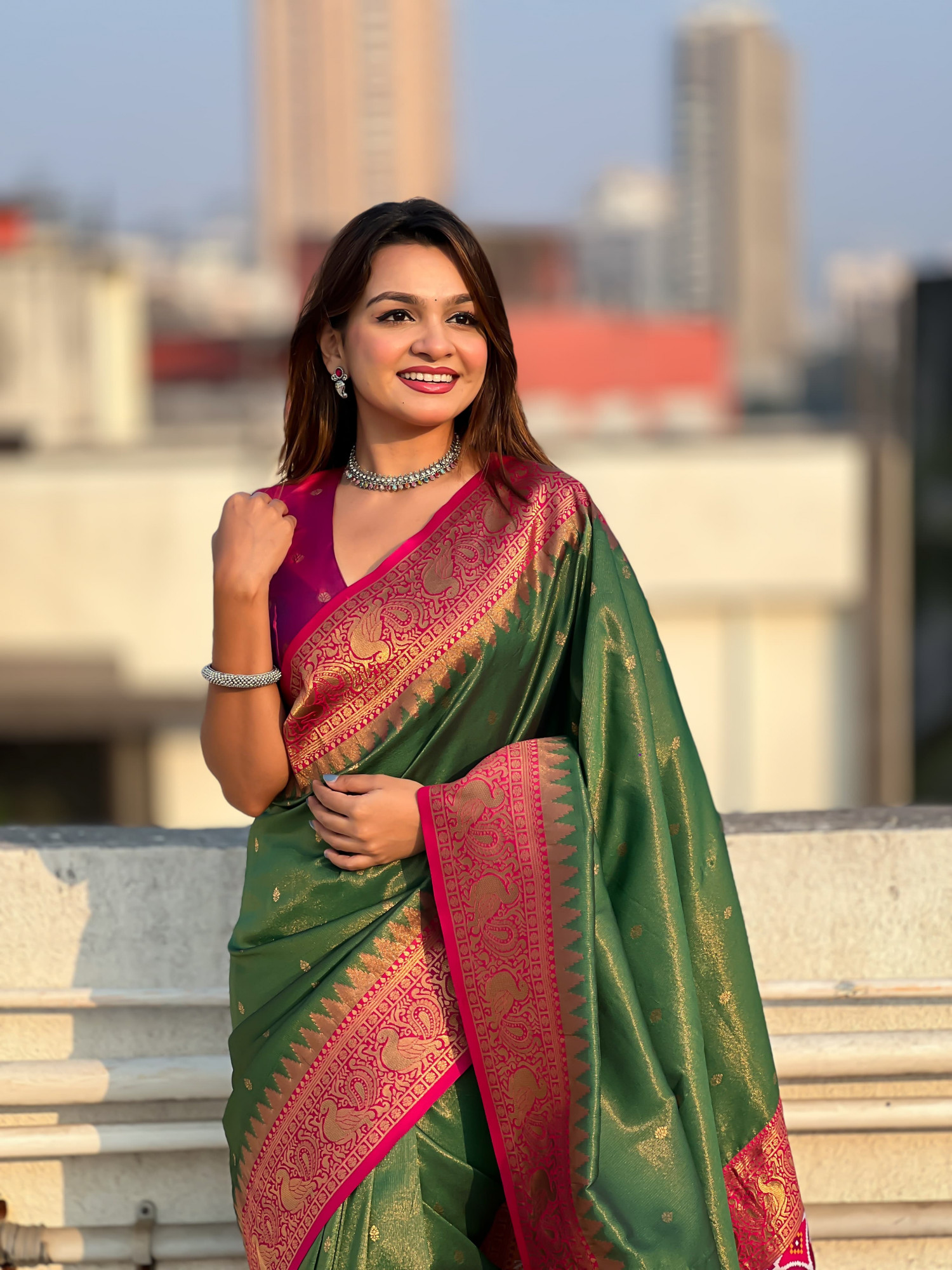 Green Pure Tissue Kanjivaram Rich Zari Weaved Body Patola Weaved Pallu Saree