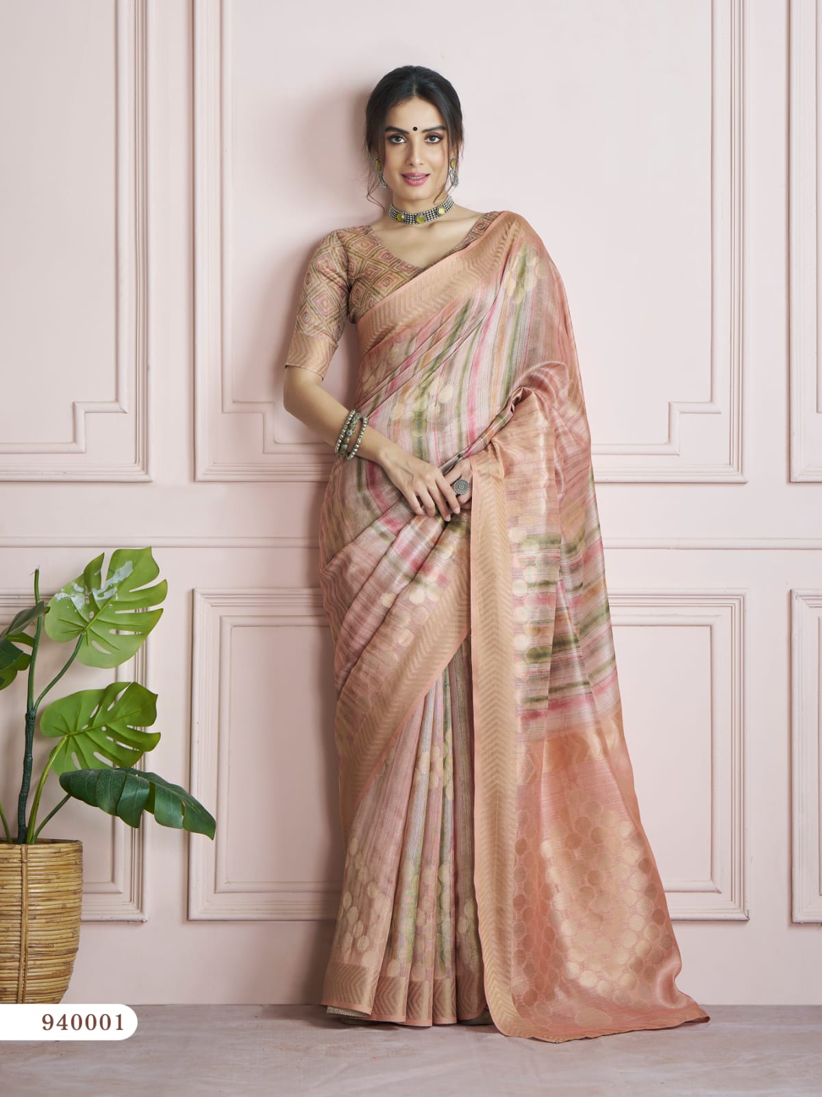 Peach Pure Handloom Khadi Silk Digital Printed Saree