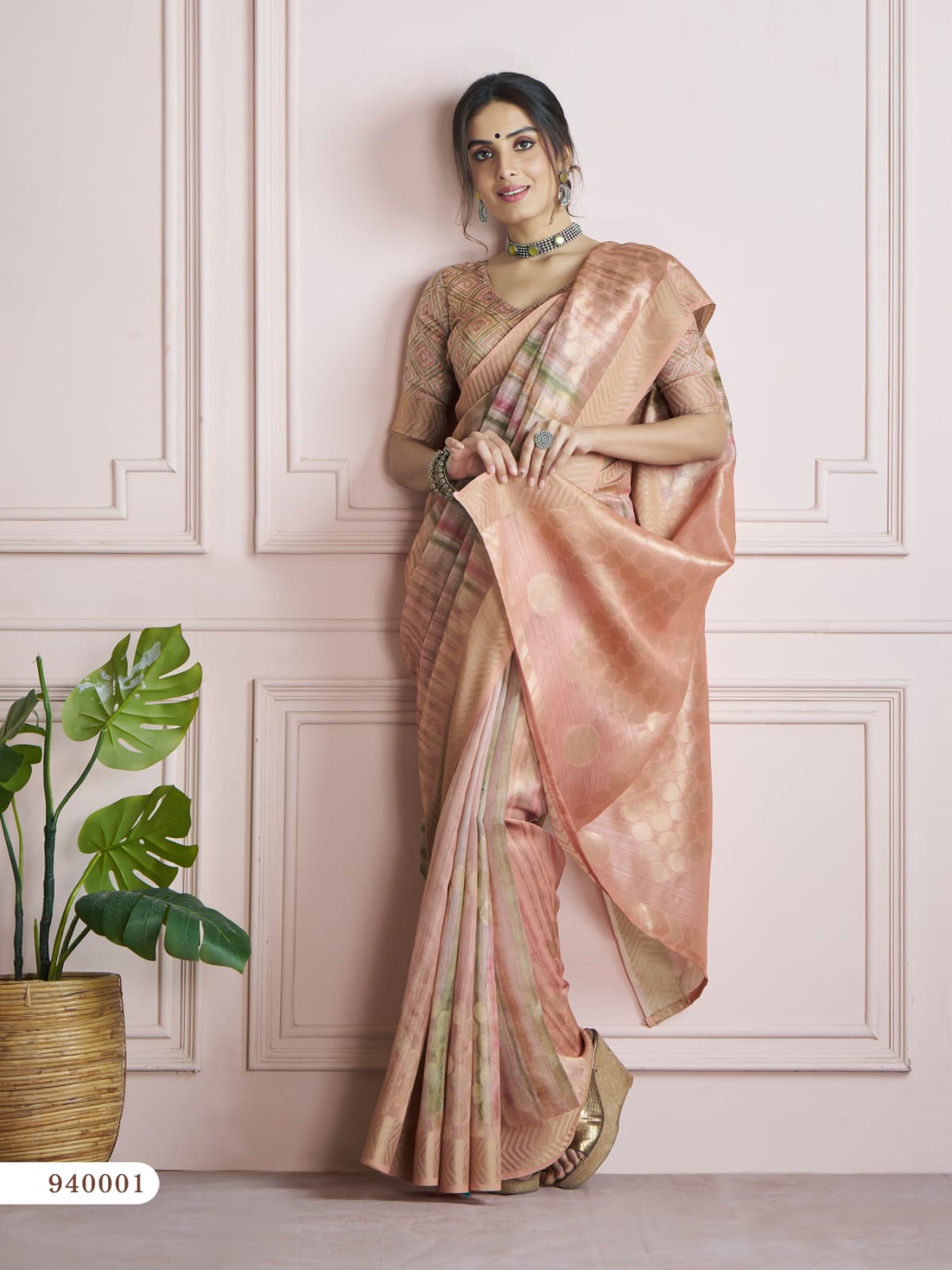 Peach Pure Handloom Khadi Silk Digital Printed Saree