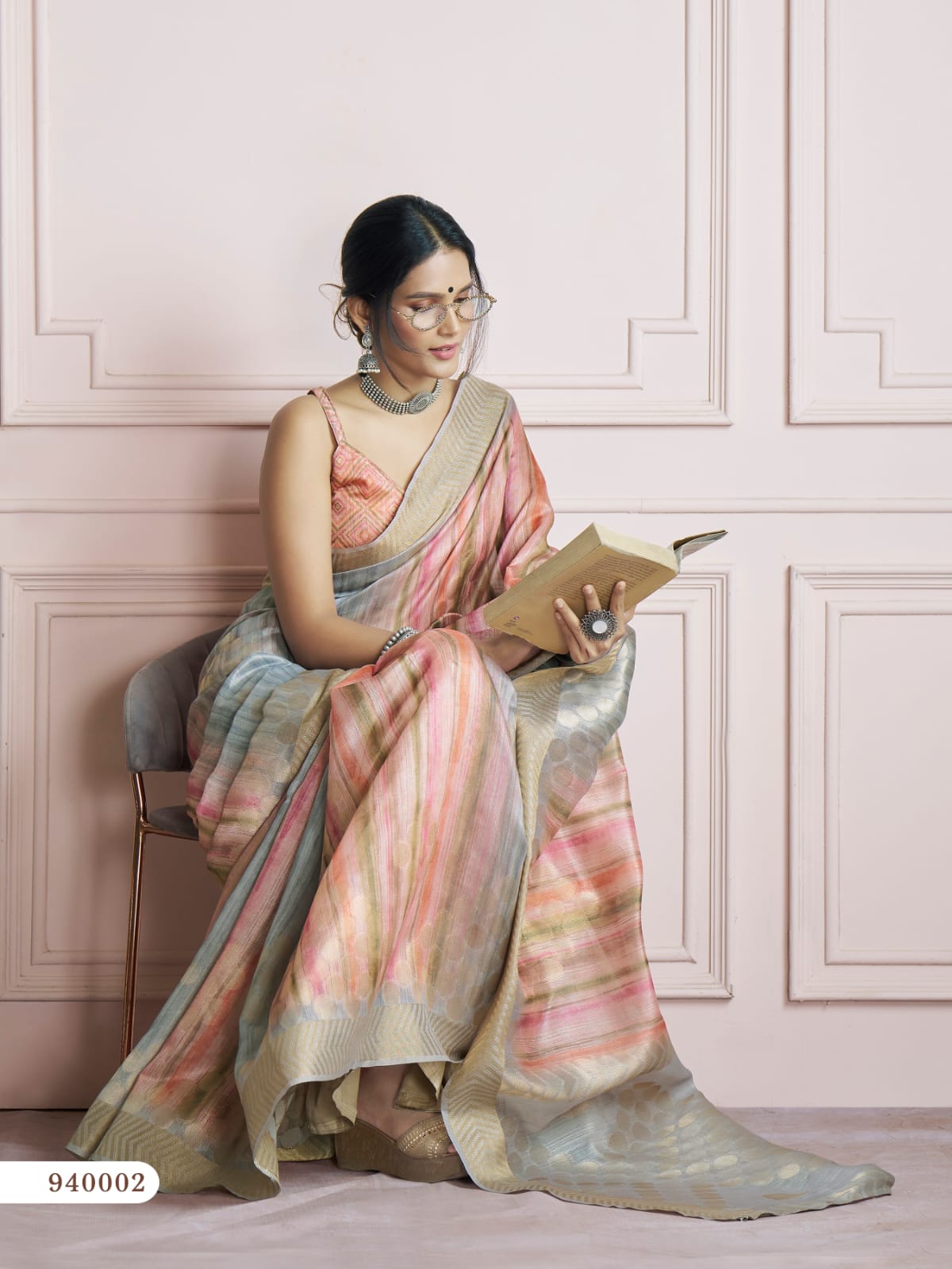 Pink Gray Shaded Pure Handloom Khadi Silk Digital Printed Saree