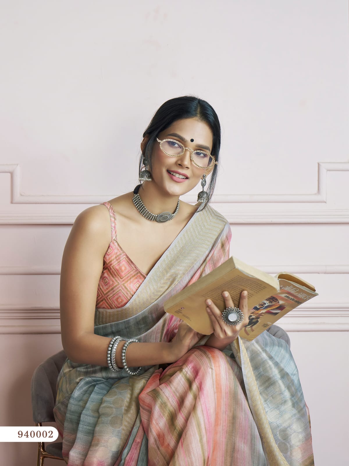 Pink Gray Shaded Pure Handloom Khadi Silk Digital Printed Saree