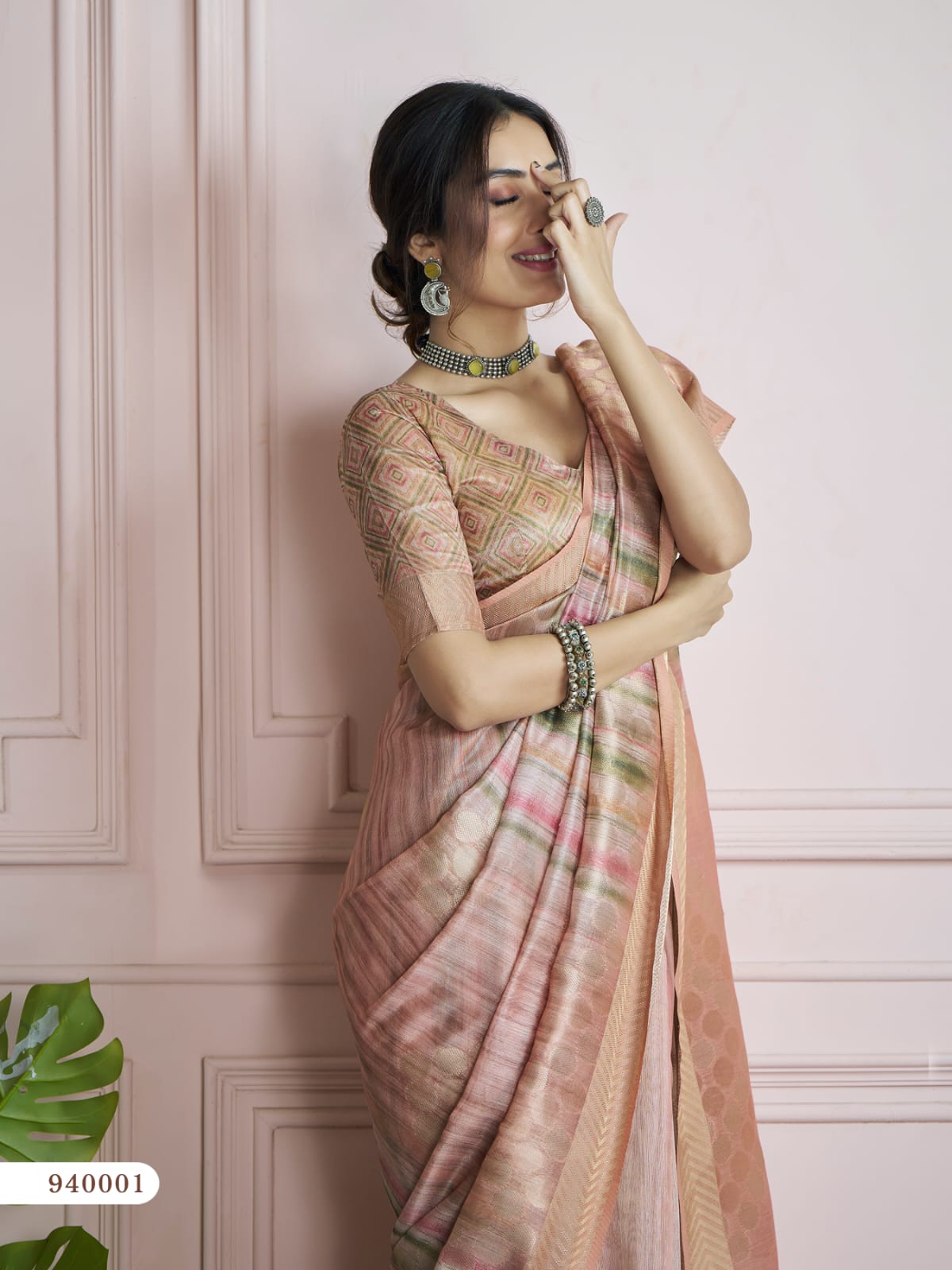Peach Pure Handloom Khadi Silk Digital Printed Saree