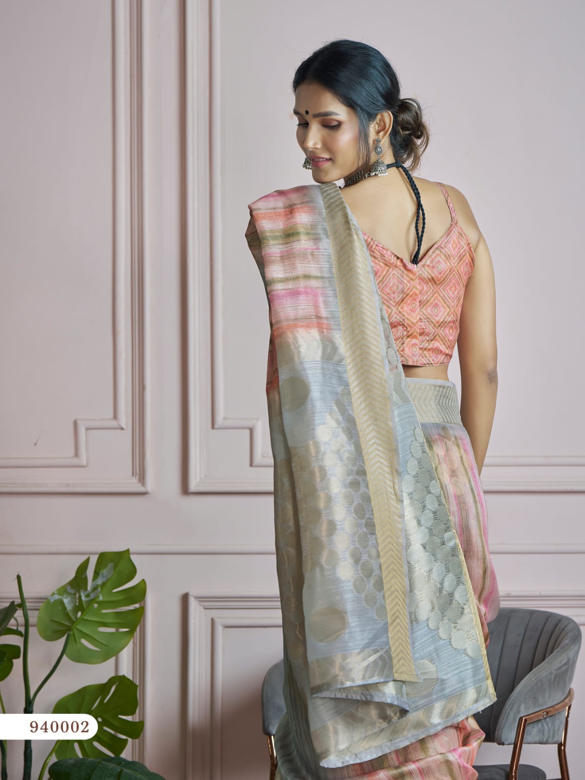 Pink Gray Shaded Pure Handloom Khadi Silk Digital Printed Saree