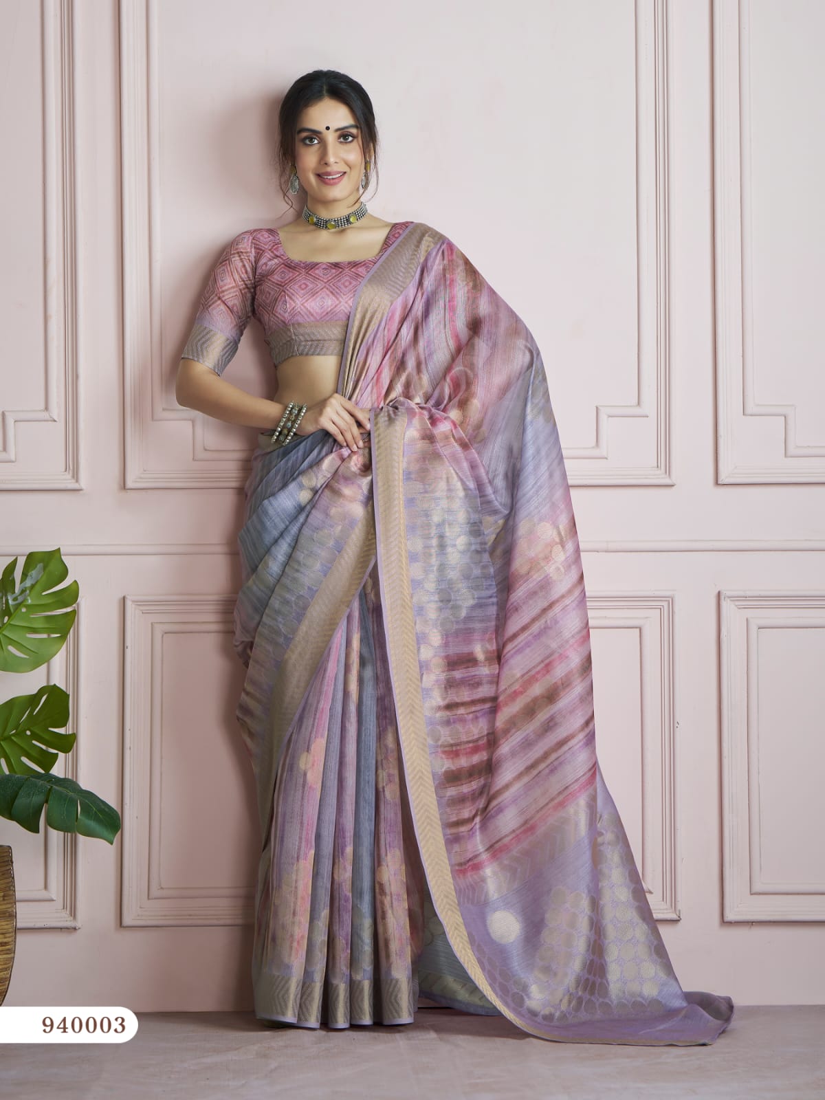 Lavender Shaded Pure Handloom Khadi Silk Digital Printed Saree