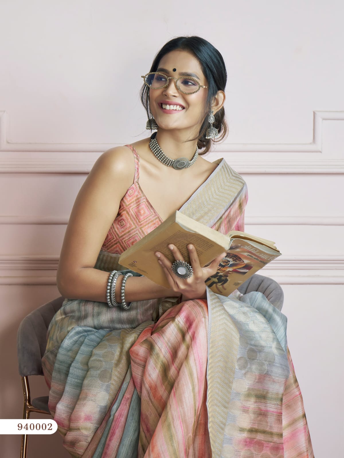 Pink Gray Shaded Pure Handloom Khadi Silk Digital Printed Saree