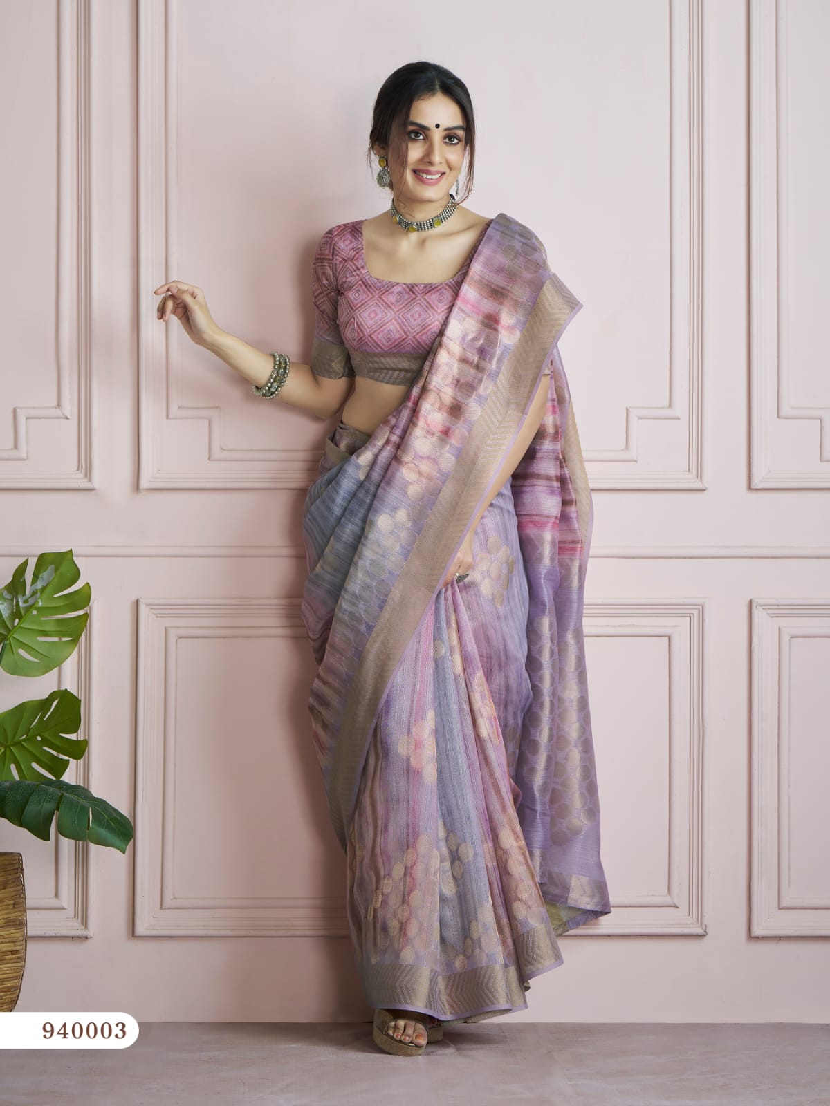 Lavender Shaded Pure Handloom Khadi Silk Digital Printed Saree