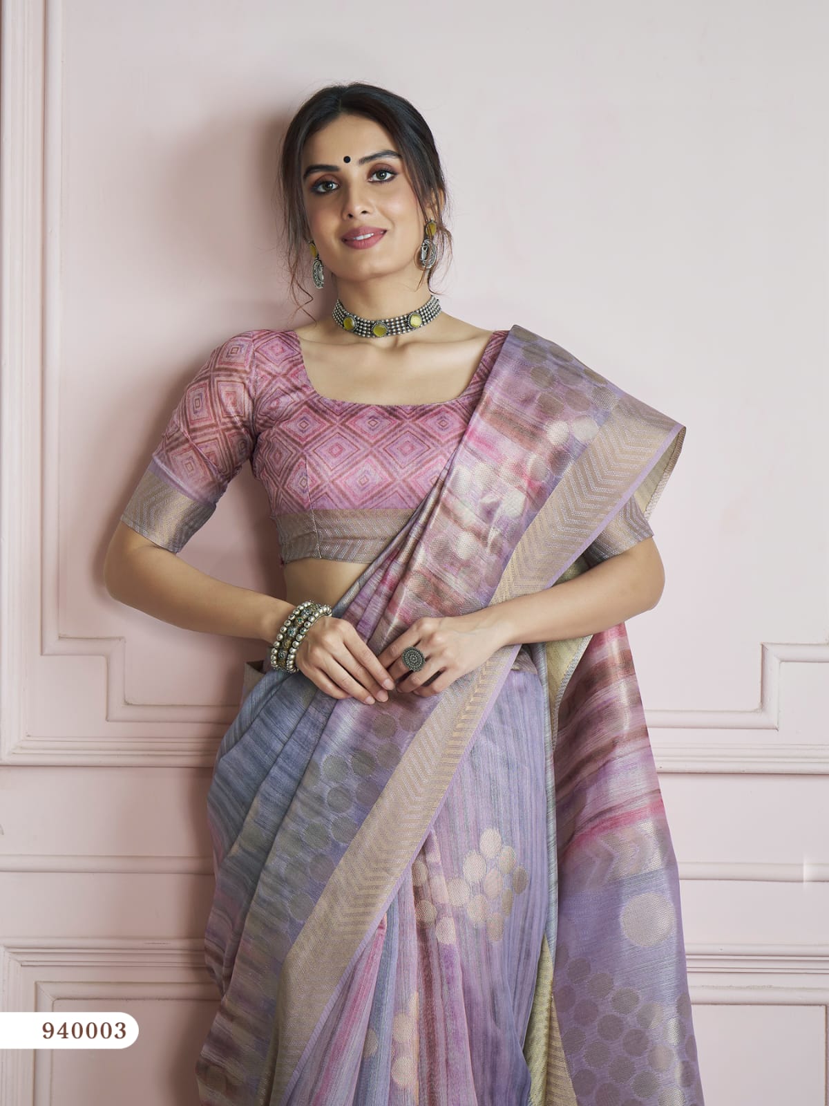 Lavender Shaded Pure Handloom Khadi Silk Digital Printed Saree