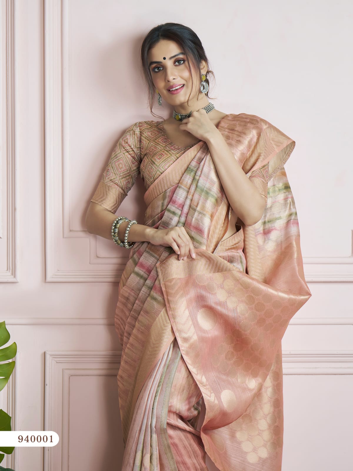 Peach Pure Handloom Khadi Silk Digital Printed Saree