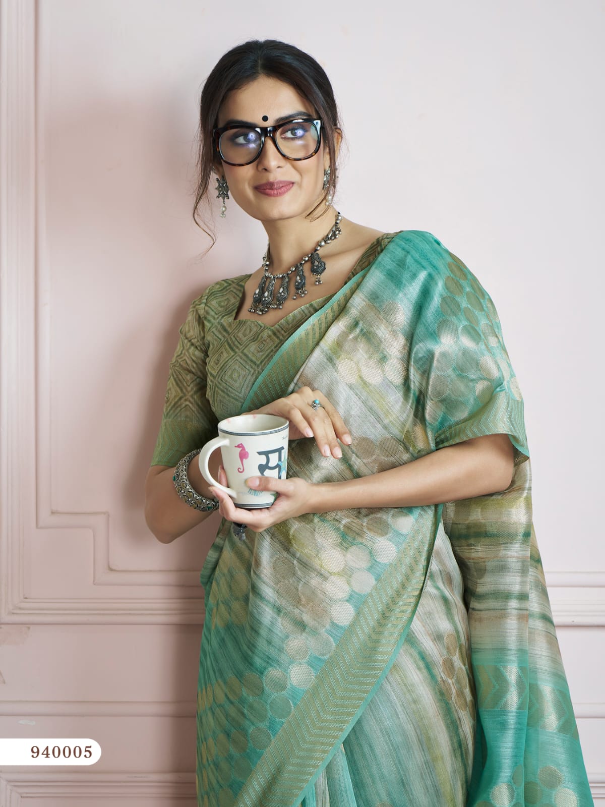 C-Green Shaded Pure Handloom Khadi Silk Digital Printed Saree