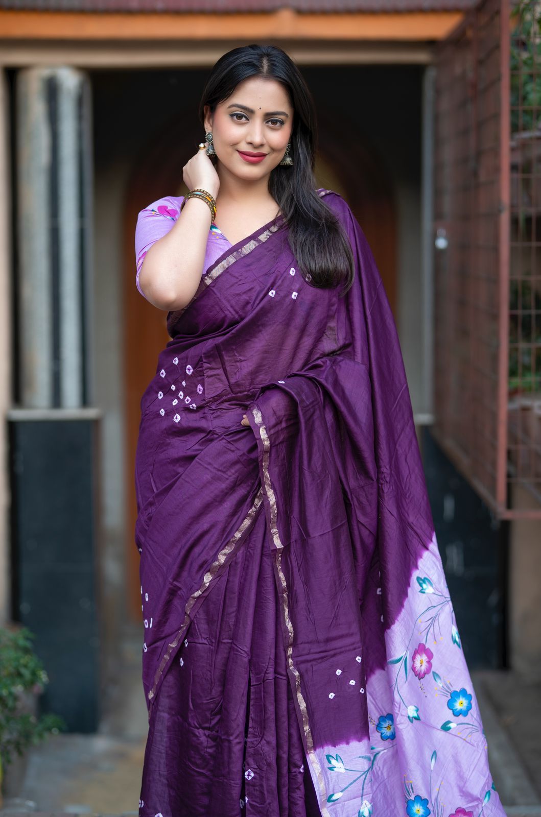 Jaamli Indigo Pure Chanderi Cotton Bandhani Hand Painted Saree