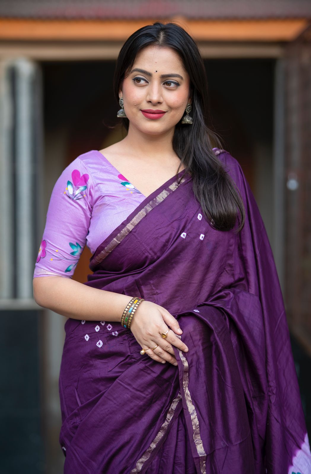 Jaamli Indigo Pure Chanderi Cotton Bandhani Hand Painted Saree