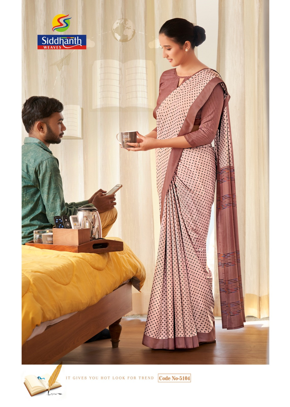 Cream Mulberry Silk Digital Printed Saree With Contrast Border Blouse