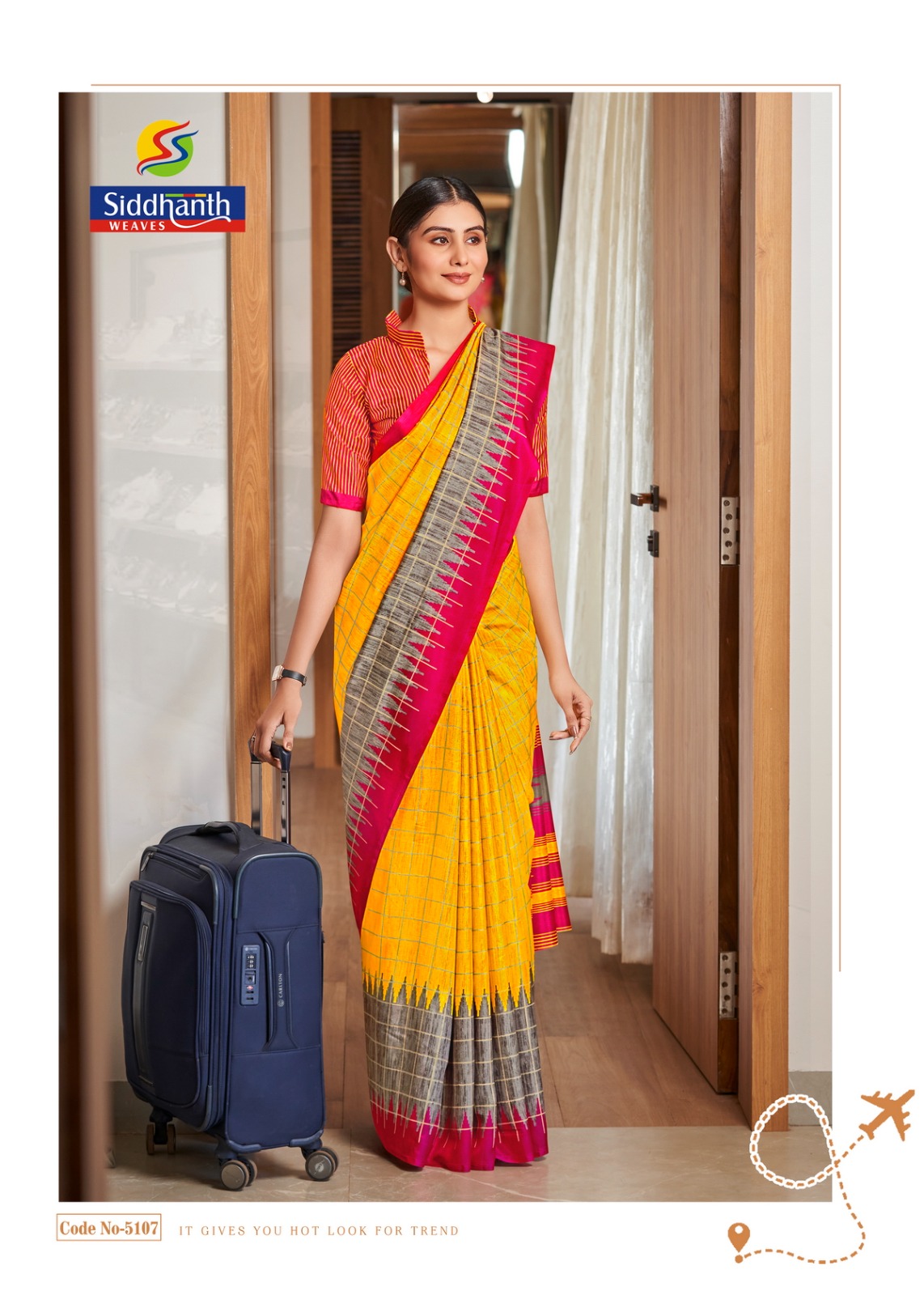 Yellow Mulberry Silk Digital Printed Saree With Contrast Border Blouse