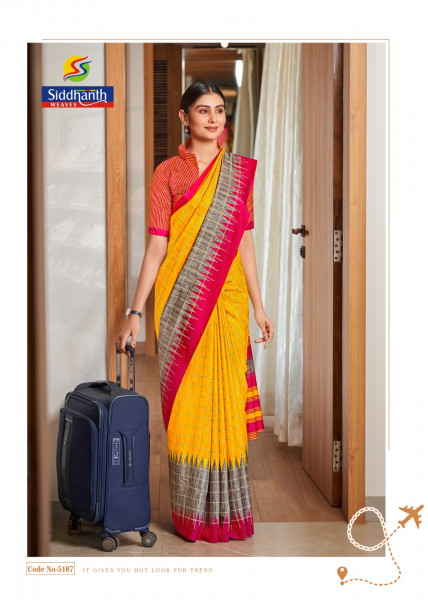 Image of Yellow Mulberry Silk Digital Printed Saree With Contrast Border Blouse