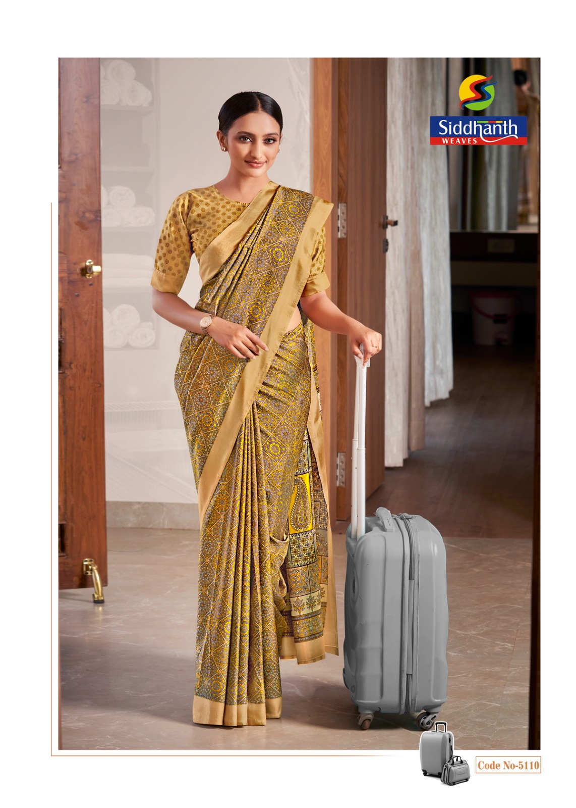 Rust Mulberry Silk Digital Printed Saree With Contrast Border Blouse