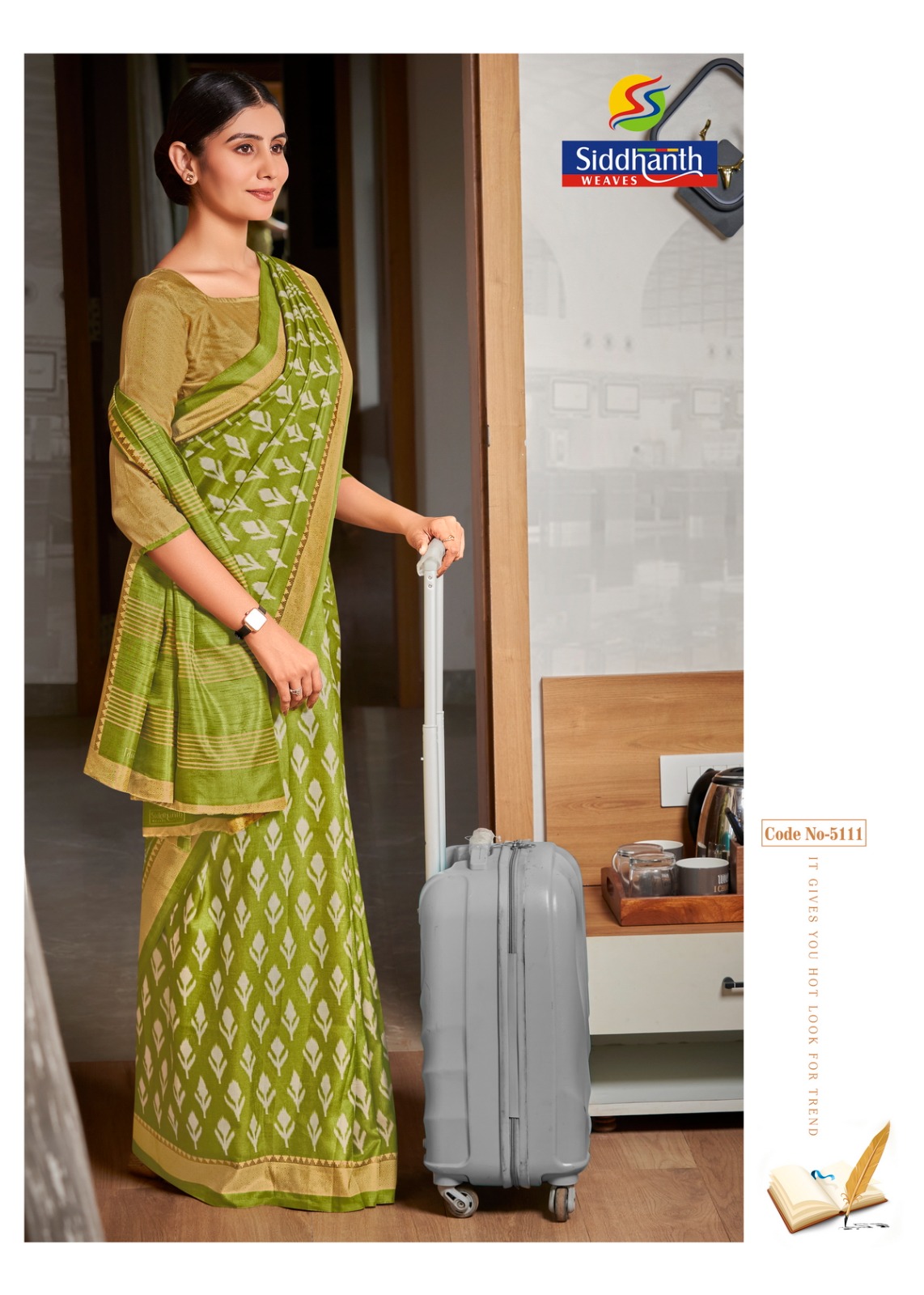 Mehendi Mulberry Silk Digital Printed Saree With Contrast Border Blouse