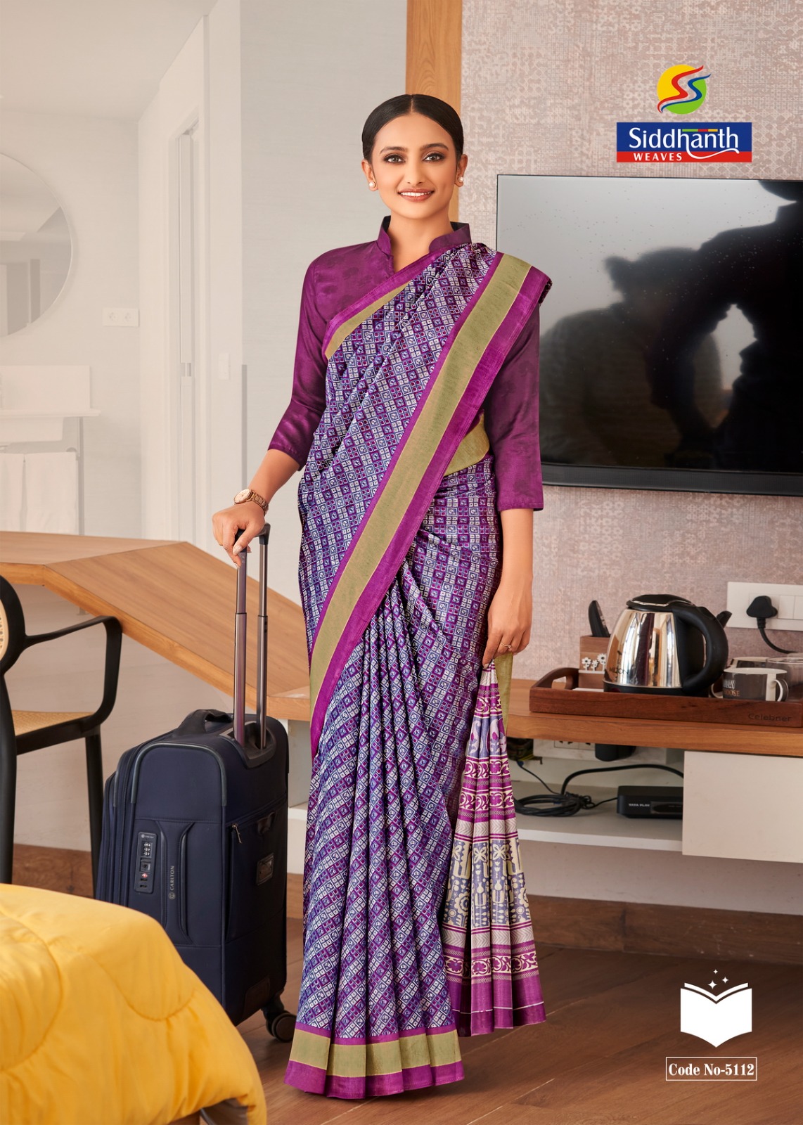 Purple Mulberry Silk Digital Printed Saree With Contrast Border Blouse
