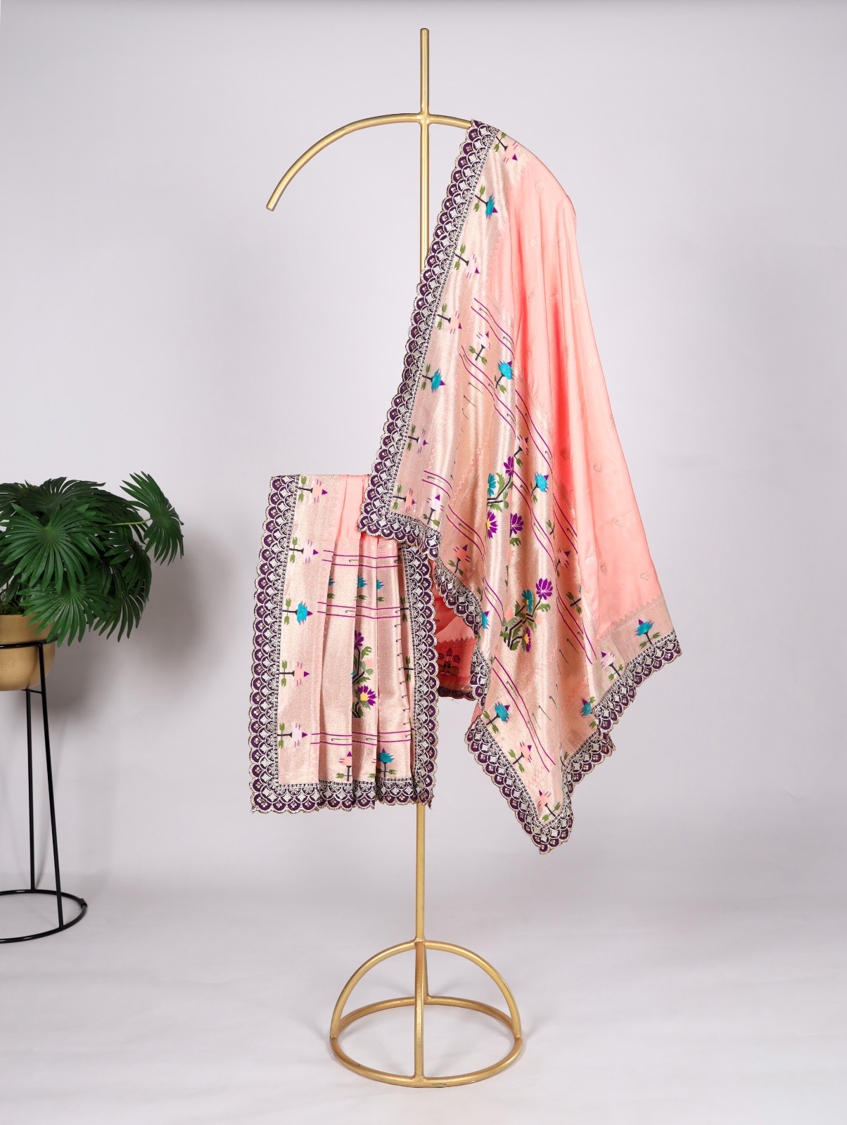 Baby Pink Banarasi Paithani Silk Jacquard Weaved Sequence Thread Work Dupatta