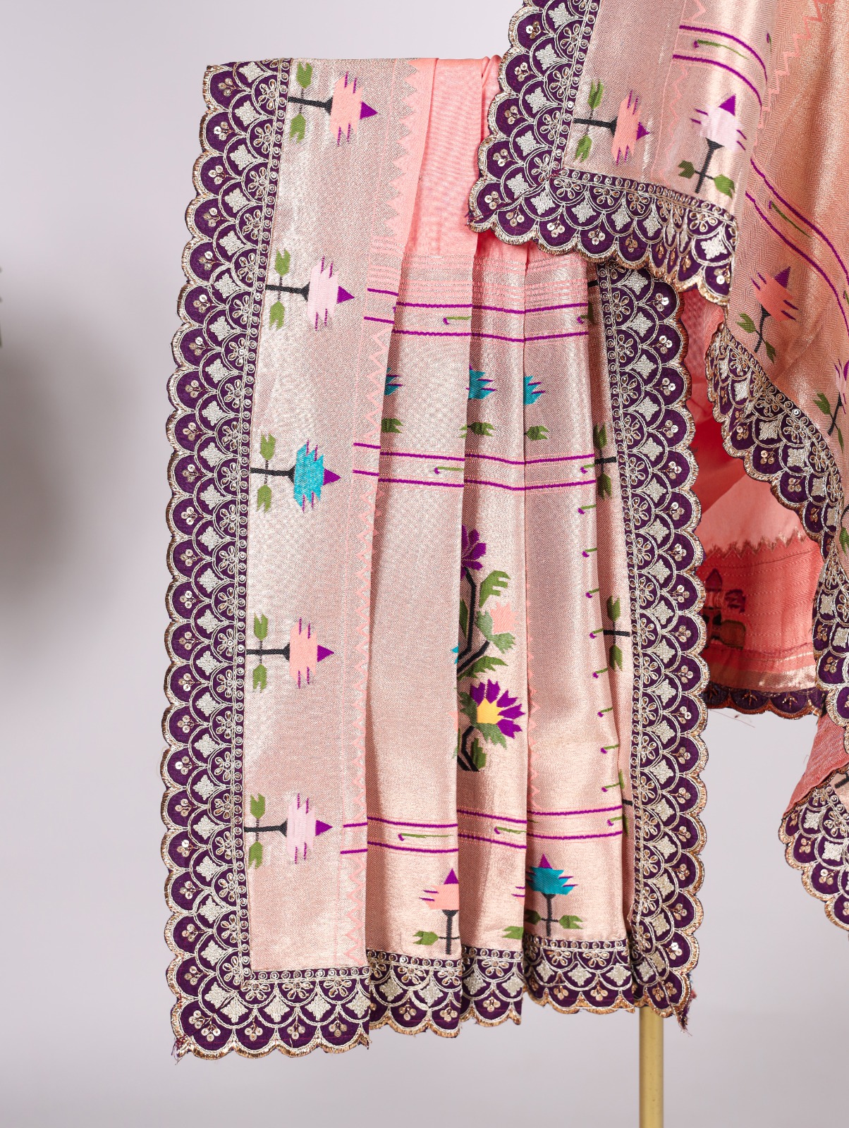 Baby Pink Banarasi Paithani Silk Jacquard Weaved Sequence Thread Work Dupatta