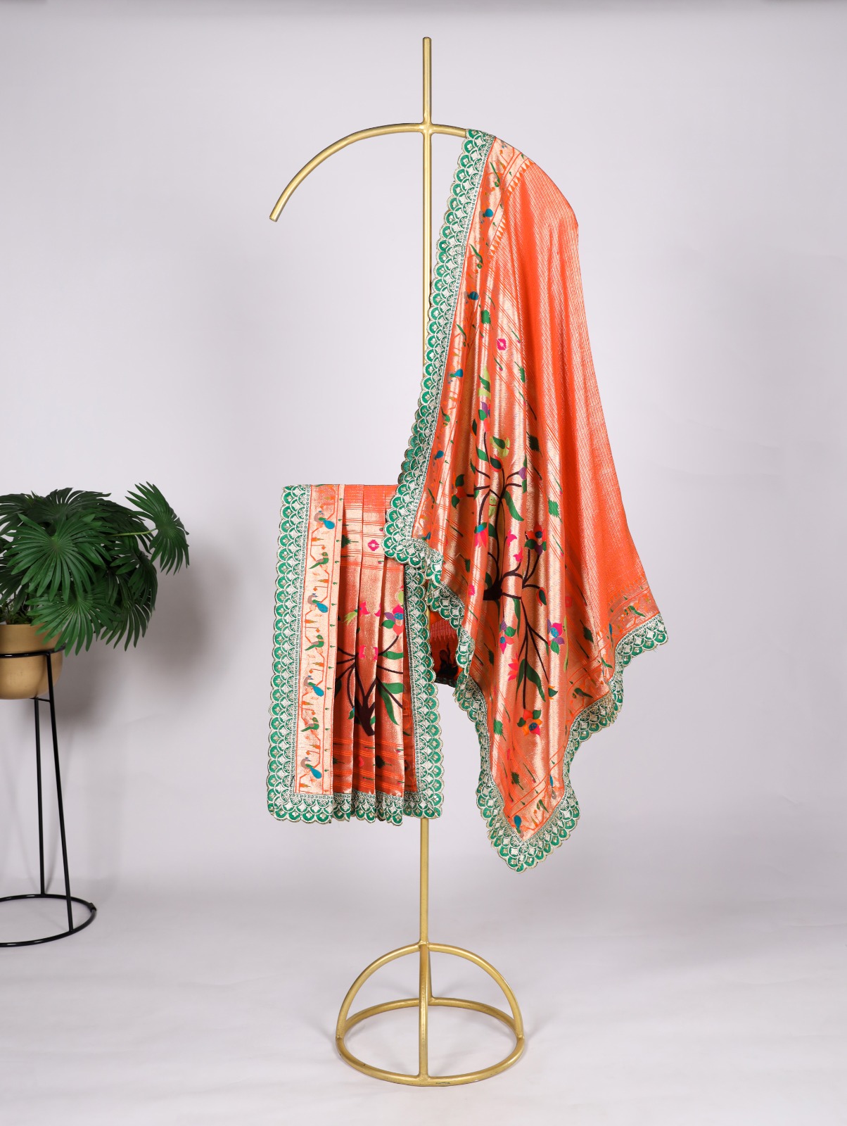 Orange Banarasi Paithani Silk Jacquard Weaved Sequence Thread Work Dupatta
