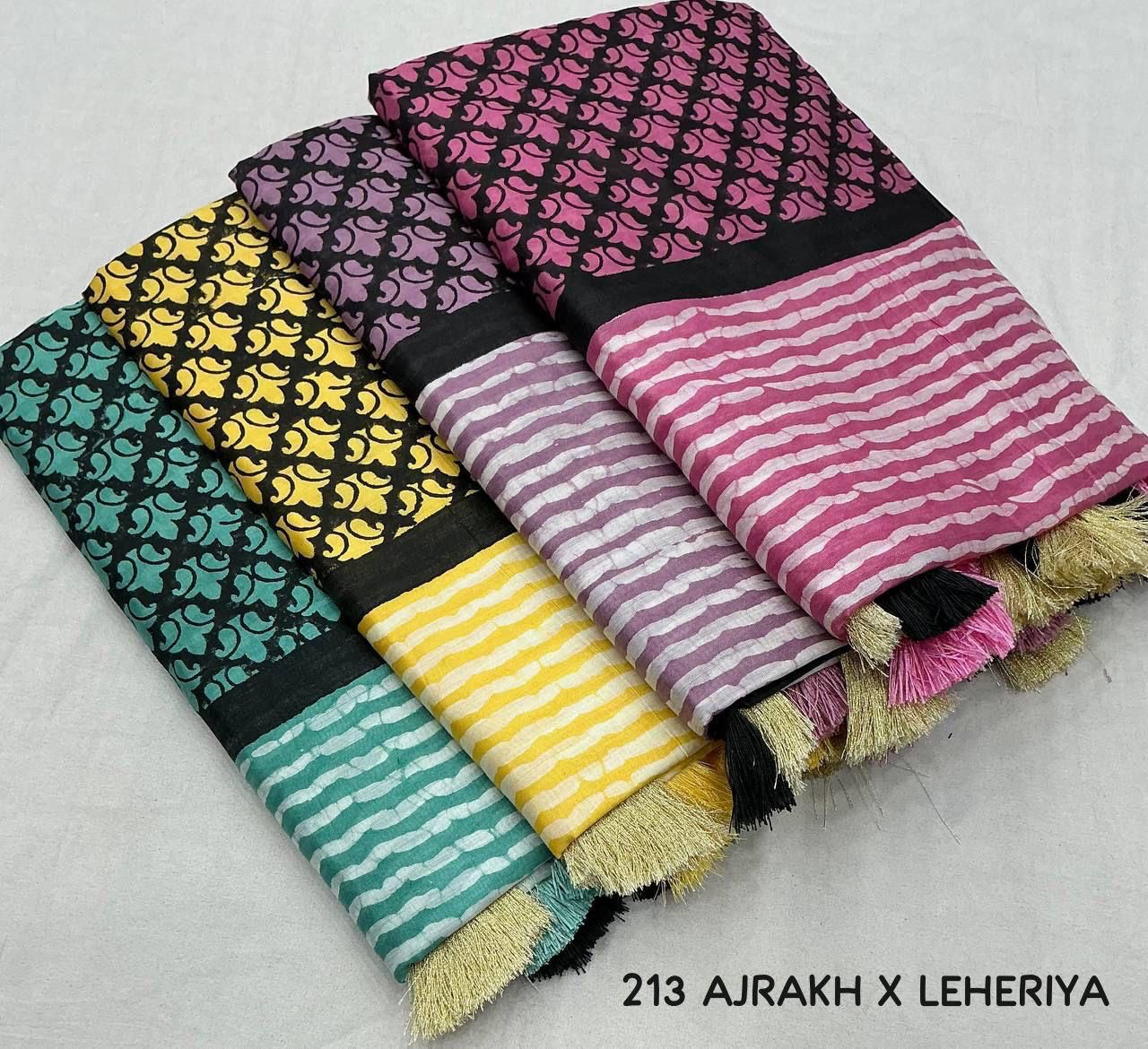 Lavender Pure Chanderi Cotton Leheriya Block Print With Ajrakh Pallu Saree