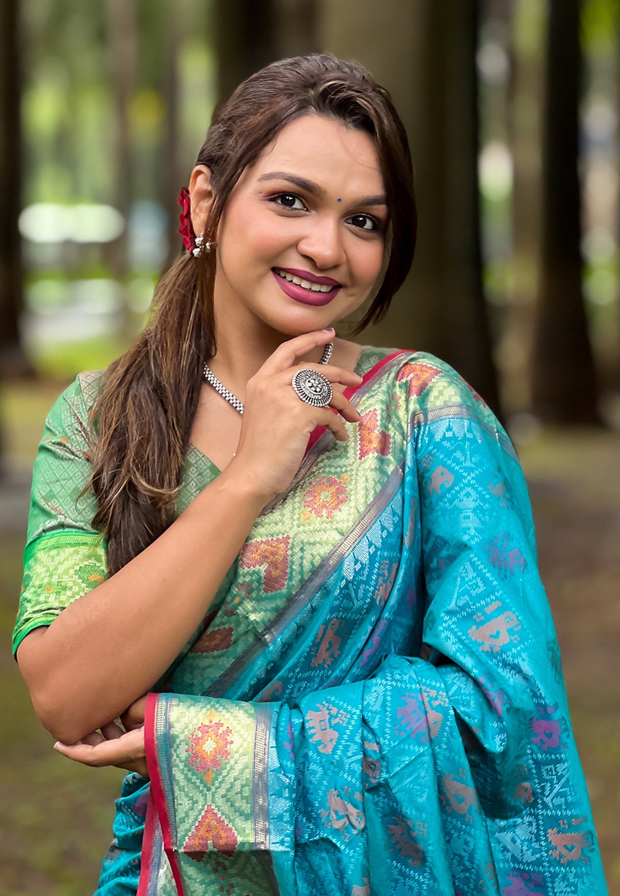 Sky Blue Patola Silk Multicolor Weaved All Over Meenakari Rich Pallu Border Saree